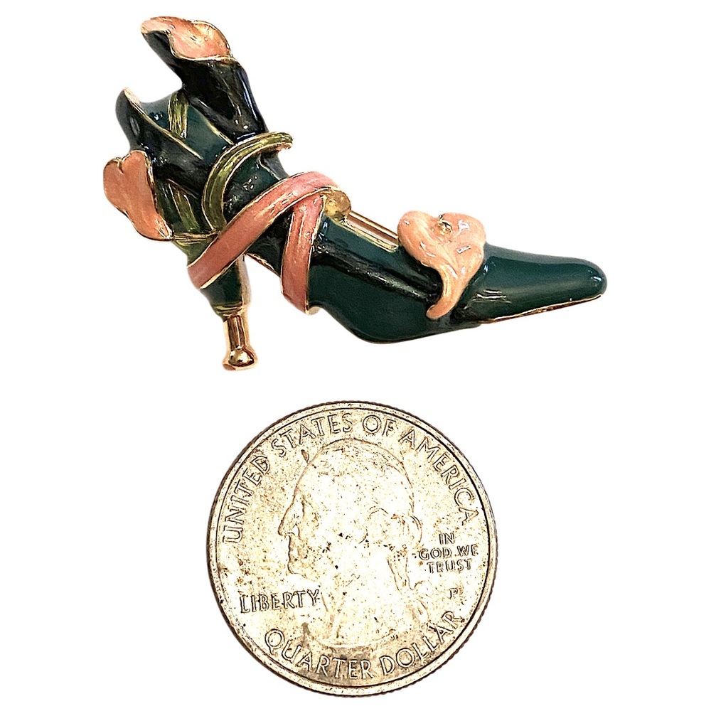 Kenneth Jay Lane High Heeled Shoe Brooch Green Floral View 6